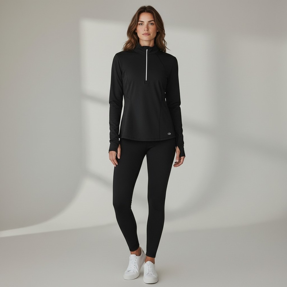 Champion C9 1/4 Zip Pullover Women Large Ebony Black Duo Dry Activewear V9532